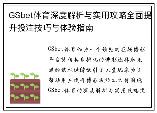 GSbet体育深度解析与实用攻略全面提升投注技巧与体验指南